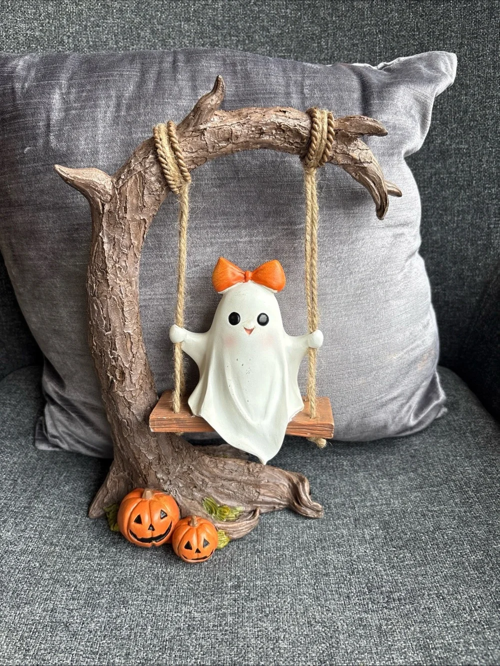 Halloween Ghost on Swing Home Accent - White & Orange